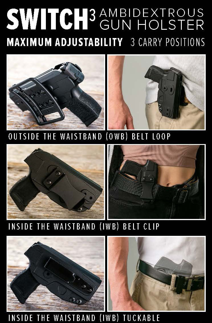 OWB, IWB Ambidextrous hip holster, concealed carry holster. Polymer holster for P365.  Sig Sauer P 365 Holster.  Tuckable holster P365.  Concealed carry holster P365  